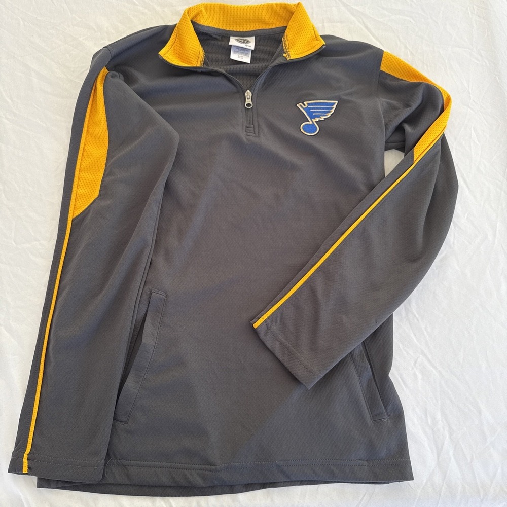 St Louis Blues‎ 1/4 Zip Sweater Shirt Men's Gray Yellow Long Sleeve Small 34/36